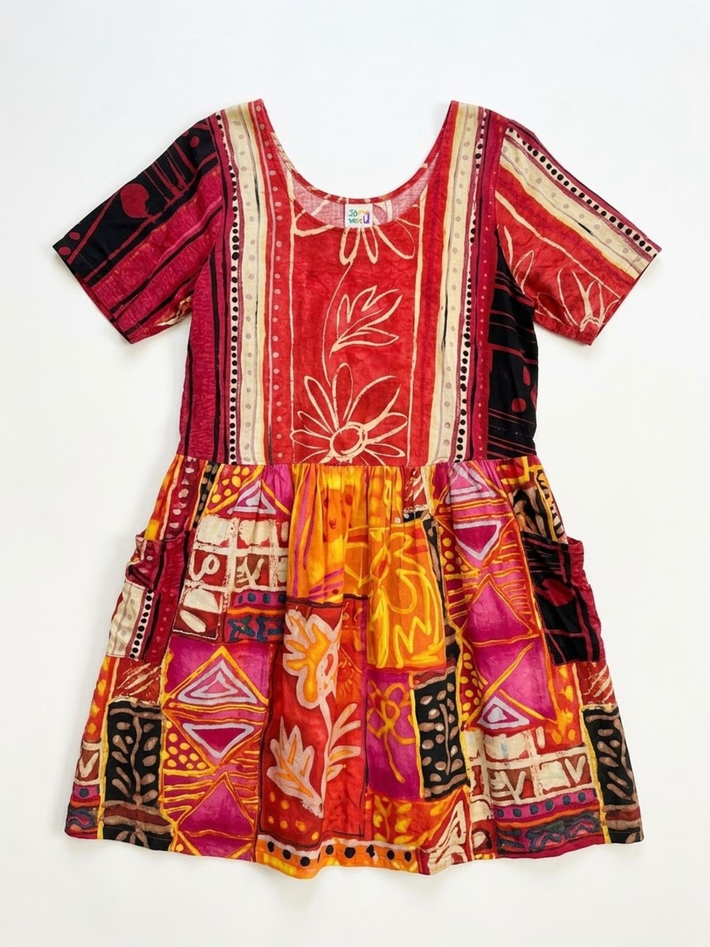 90s Vintage Jams World Printed Shift Dress Floral Art to Wear Pockets Women L